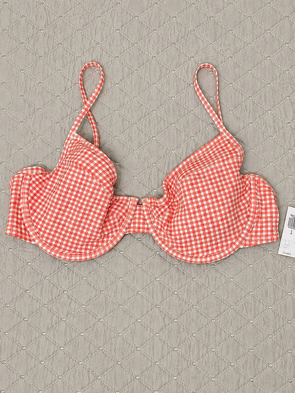 💦 OLD NAVY NWT Coral Gingham Underwire Bikini Top Retro Swim Sz Large